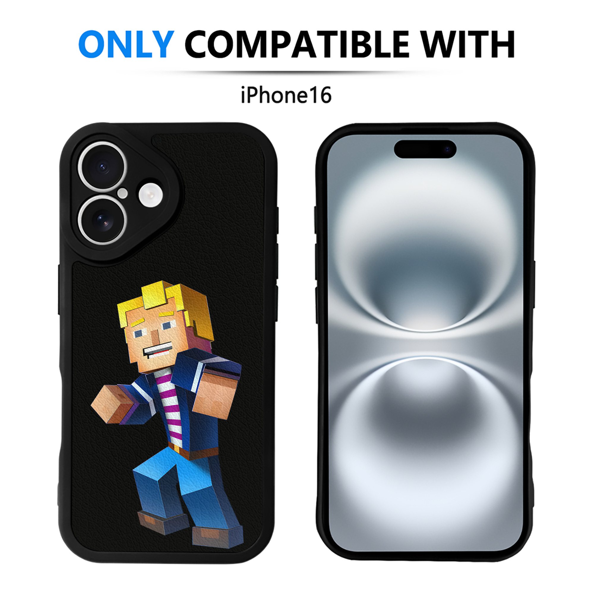 （画像用） マインクラフト ブロックの世界 Minecraft MC Block world 【iPhone 16シリーズ対応】シリコンスマホケース（レザー調） 材質：シリコン